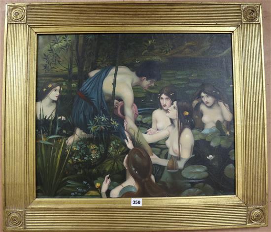 After Waterhouse, modern oil on canvas, water nymphs, 50 x 60cm.